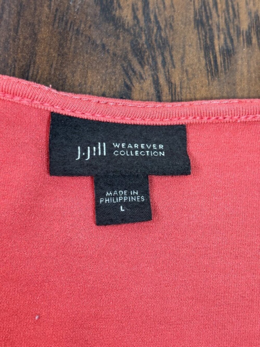 J. Jill Top Large Coral Wrap-Front Wearever Collection Stretch Blouse 3/4 Sleeve - Picture 10 of 11